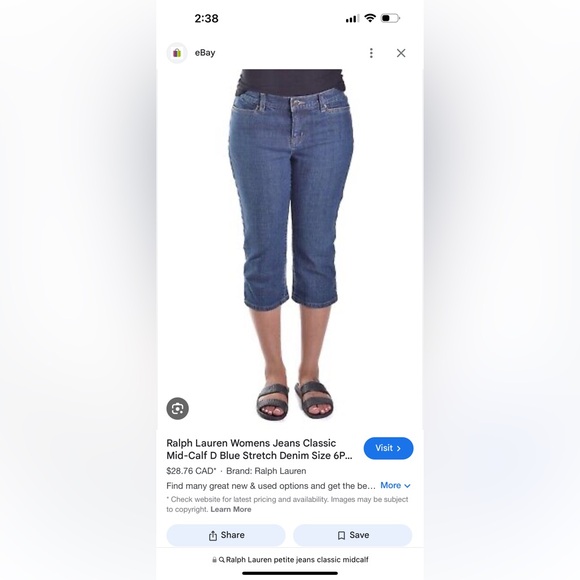 Ralph Lauren Womens Jeans Classic Mid-Calf D Blue Stretch Denim - Picture 2 of 4